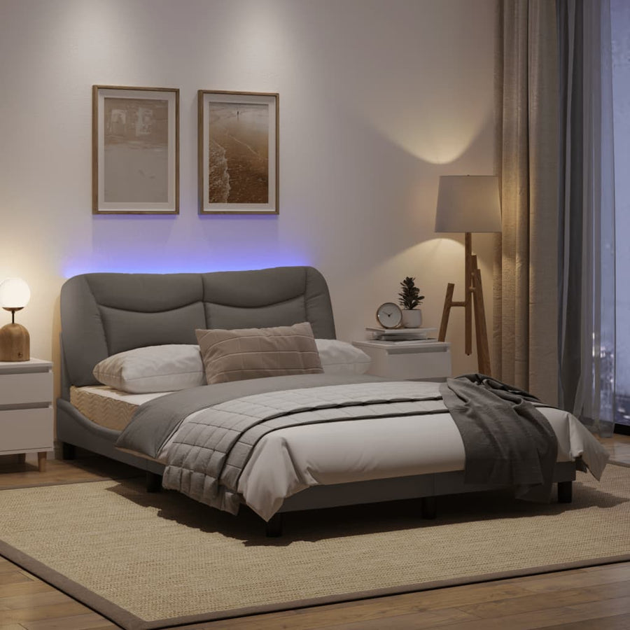 Bedframe Met Led-Verlichting Stof Taupe 140X200 Cm