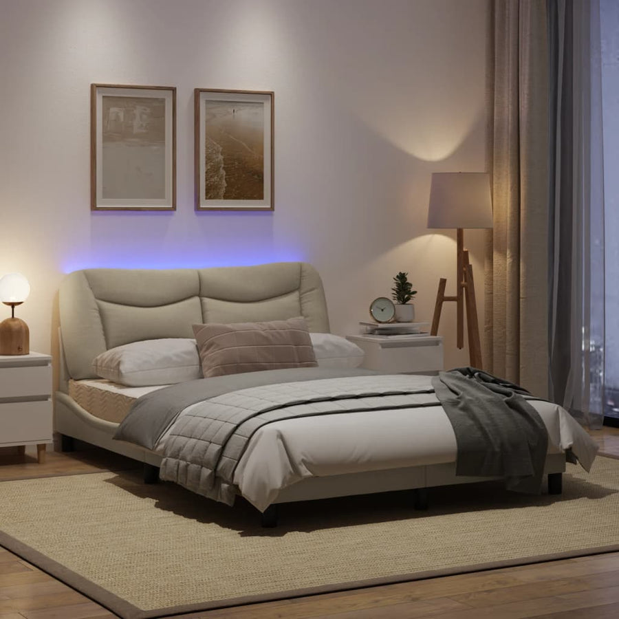 Bedframe Met Led-Verlichting Stof Crèmekleurig 140X200 Cm