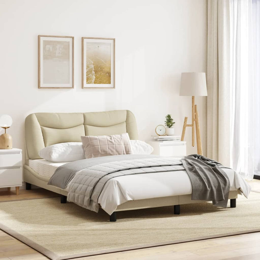Bedframe Met Led-Verlichting Stof Crèmekleurig 140X200 Cm