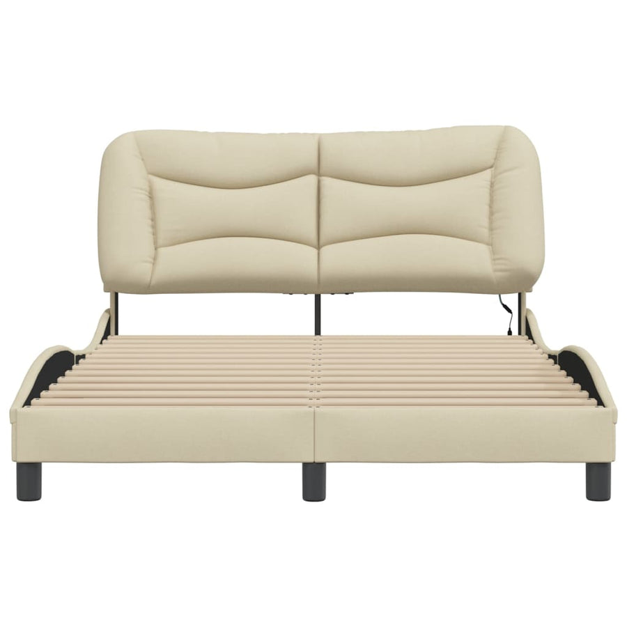 Bedframe Met Led-Verlichting Stof Crèmekleurig 140X200 Cm