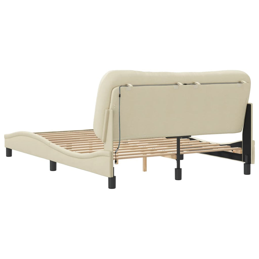 Bedframe Met Led-Verlichting Stof Crèmekleurig 140X200 Cm