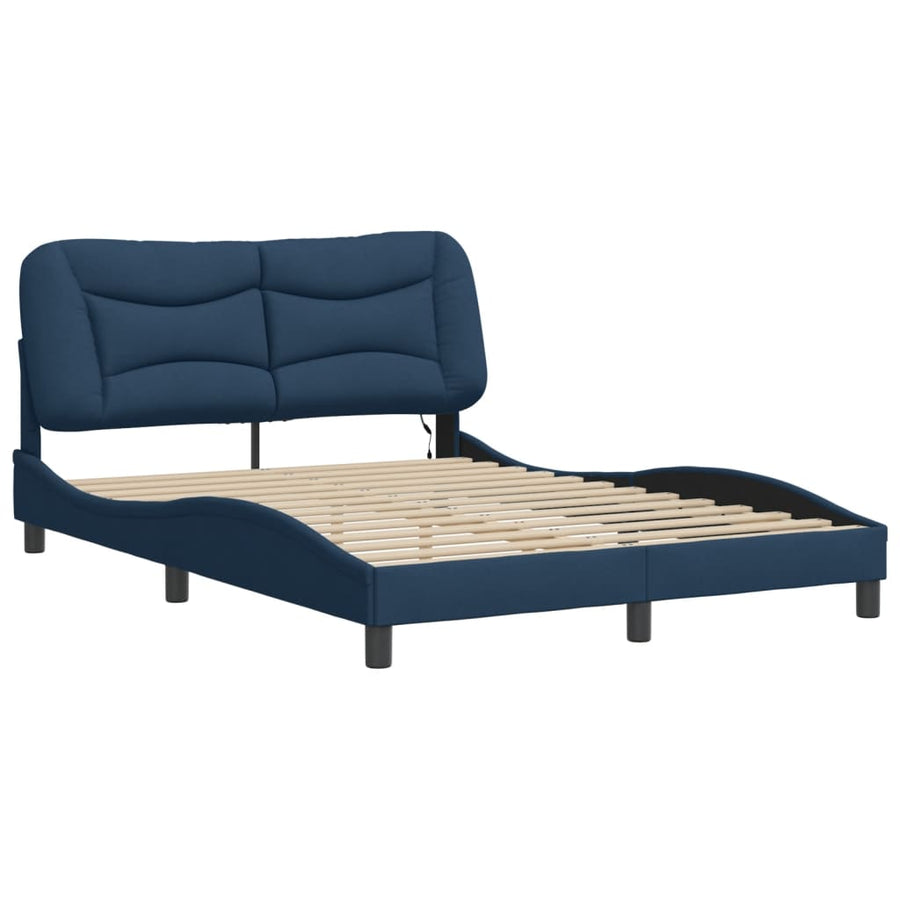 Bedframe Met Led-Verlichting Stof Blauw 140X200 Cm