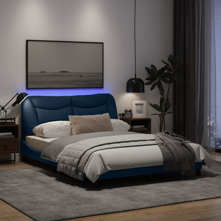 Bedframe Met Led-Verlichting Stof Blauw 140X200 Cm