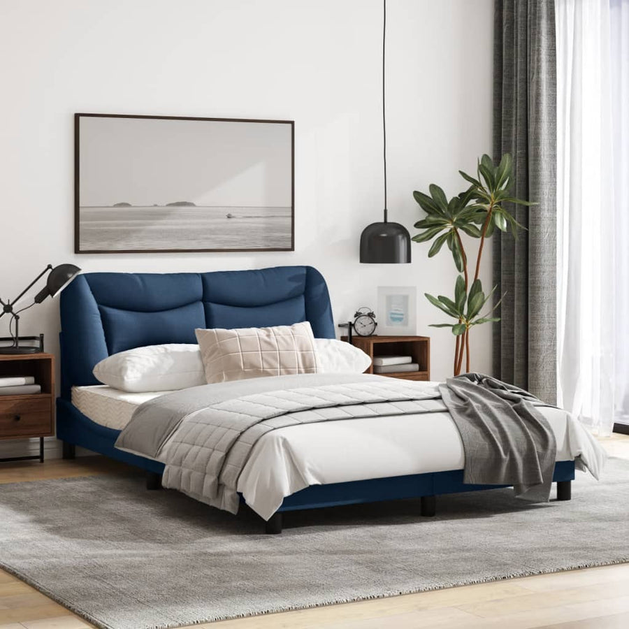 Bedframe Met Led-Verlichting Stof Blauw 140X200 Cm