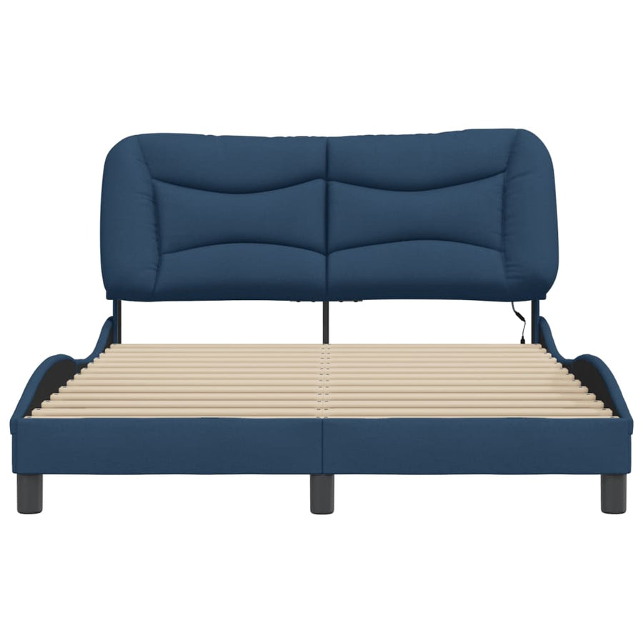Bedframe Met Led-Verlichting Stof Blauw 140X200 Cm