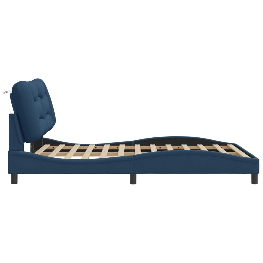 Bedframe Met Led-Verlichting Stof Blauw 140X200 Cm