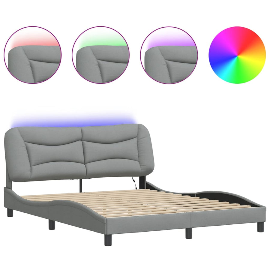 Bedframe Met Led-Verlichting Stof Lichtgrijs 160X200 Cm