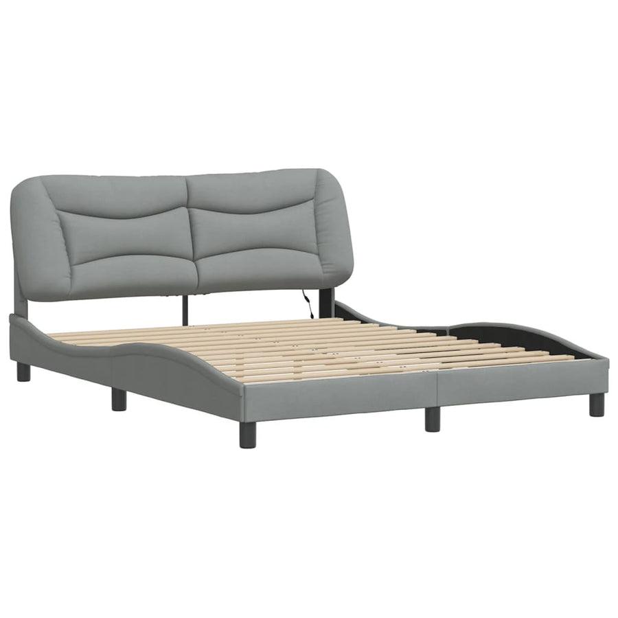 Bedframe Met Led-Verlichting Stof Lichtgrijs 160X200 Cm