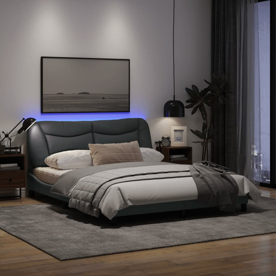 Bedframe Met Led-Verlichting Stof Lichtgrijs 160X200 Cm