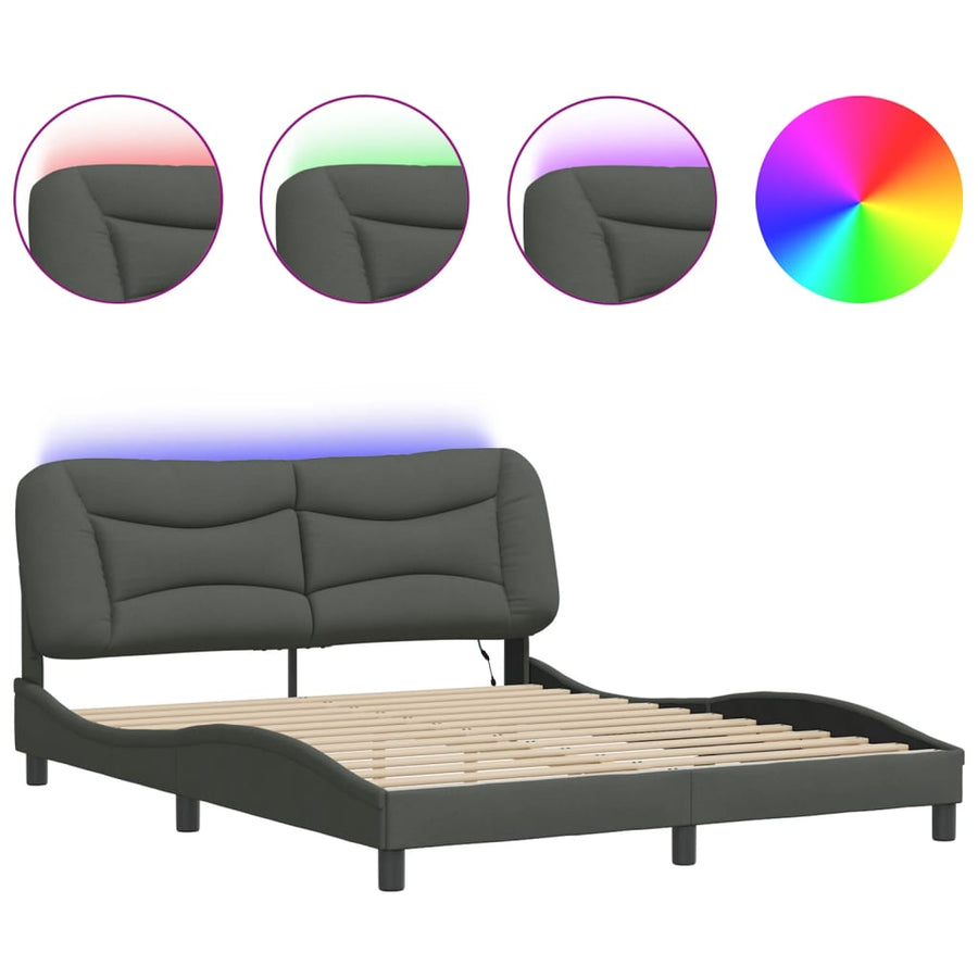 Bedframe Met Led-Verlichting Stof Donkergrijs 160X200 Cm