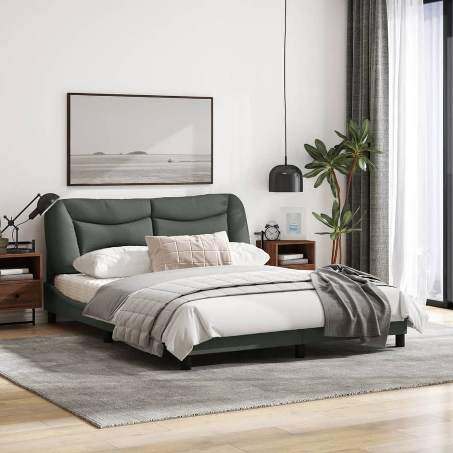 Bedframe Met Led-Verlichting Stof Donkergrijs 160X200 Cm