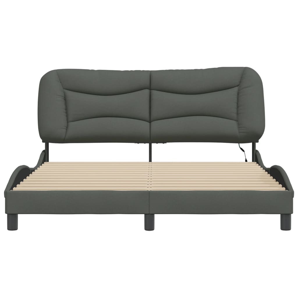 Bedframe Met Led-Verlichting Stof Donkergrijs 160X200 Cm