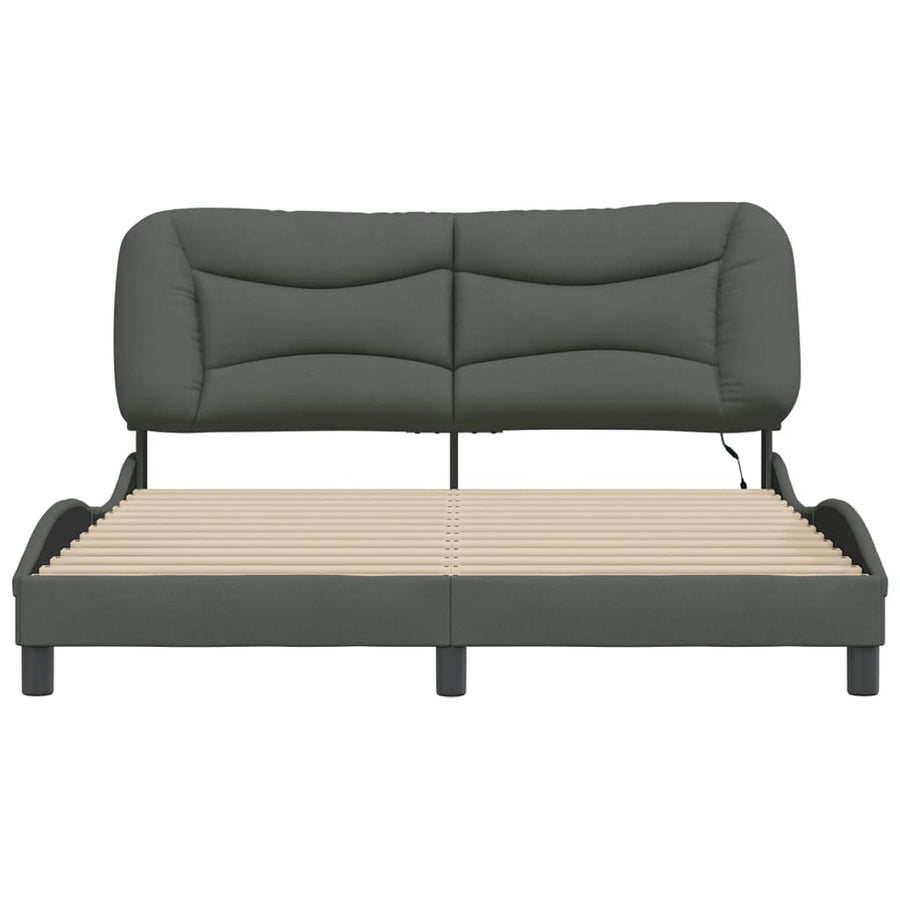 Bedframe Met Led-Verlichting Stof Donkergrijs 160X200 Cm