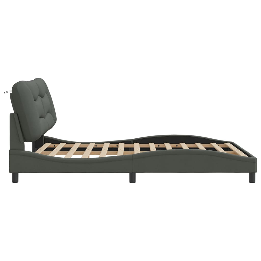 Bedframe Met Led-Verlichting Stof Donkergrijs 160X200 Cm