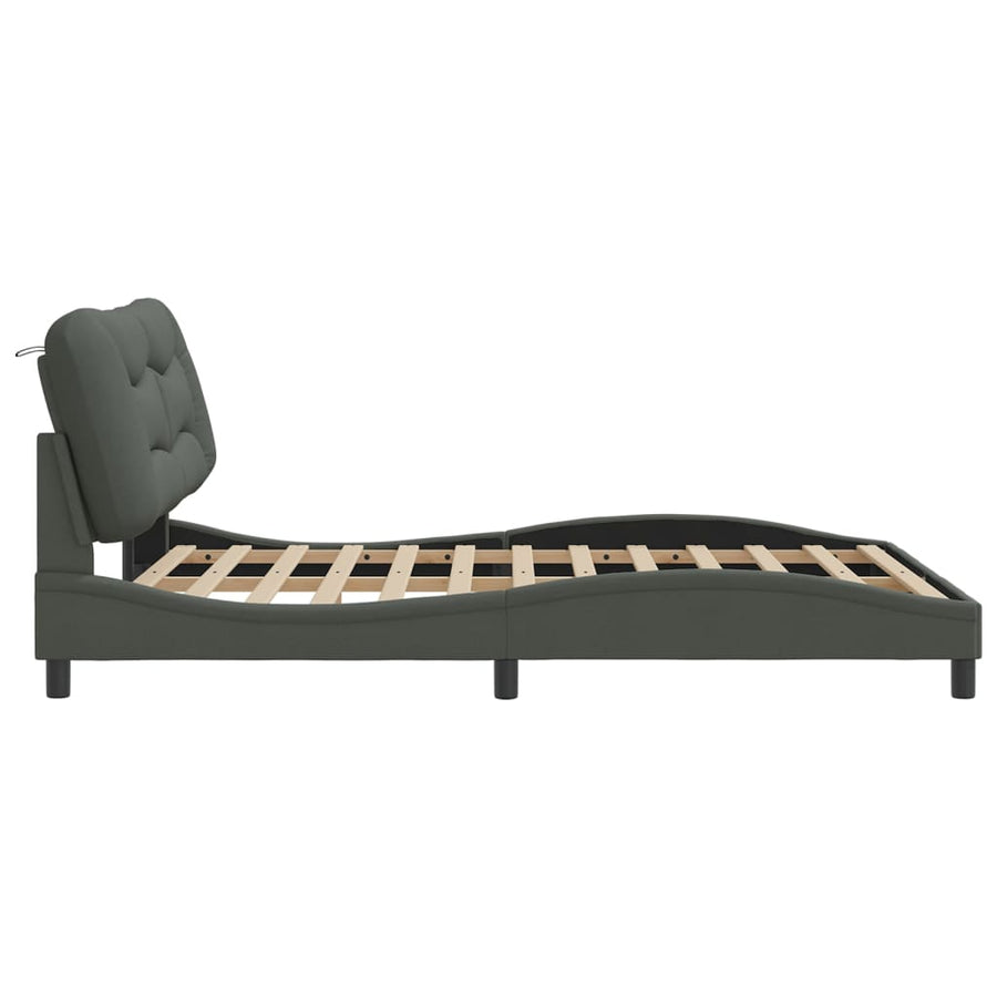 Bedframe Met Led-Verlichting Stof Donkergrijs 160X200 Cm