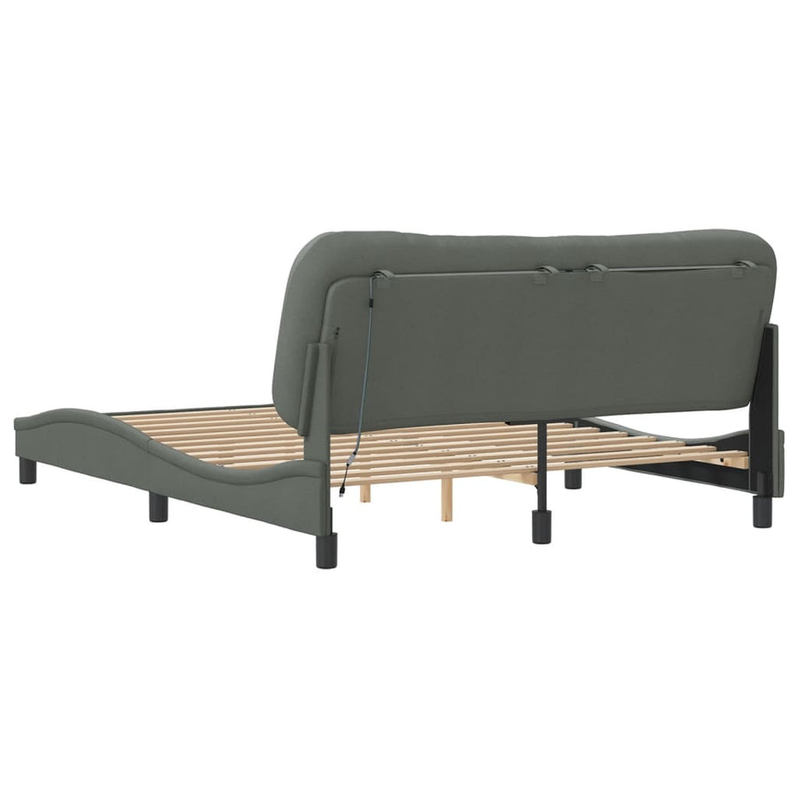 Bedframe Met Led-Verlichting Stof Donkergrijs 160X200 Cm