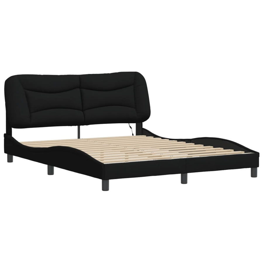Bedframe Met Led-Verlichting Stof Zwart 160X200 Cm