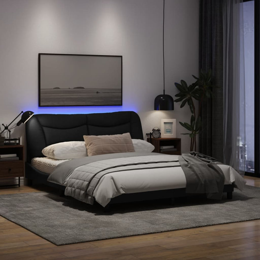 Bedframe Met Led-Verlichting Stof Zwart 160X200 Cm