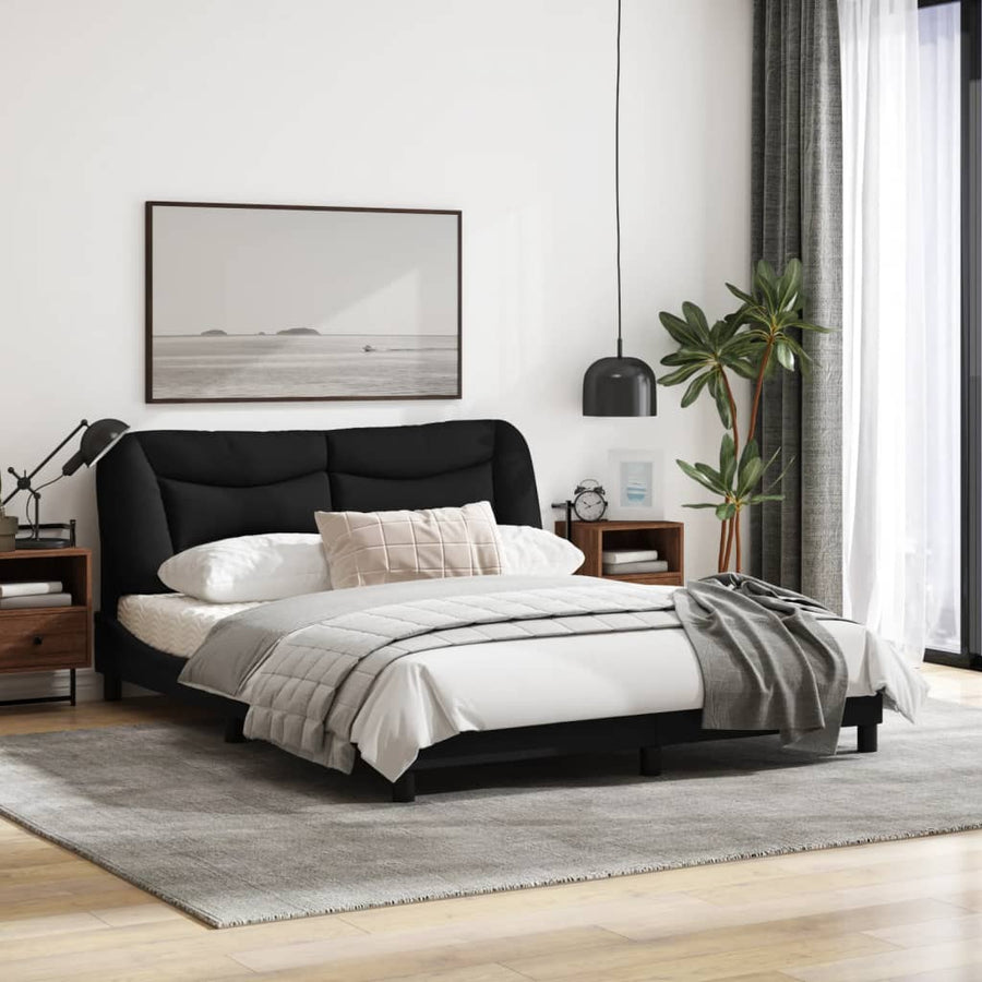 Bedframe Met Led-Verlichting Stof Zwart 160X200 Cm