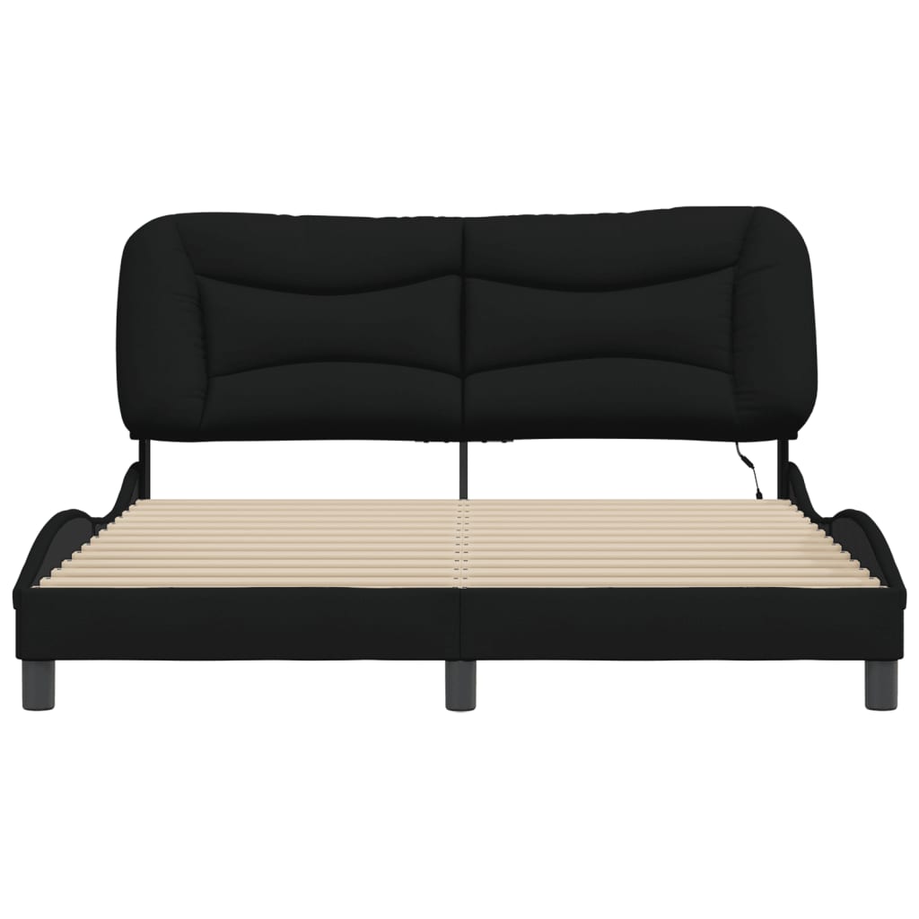 Bedframe Met Led-Verlichting Stof Zwart 160X200 Cm