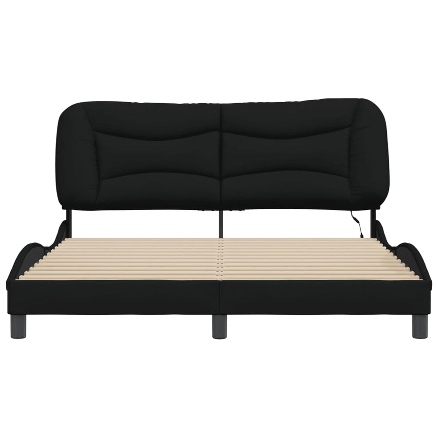 Bedframe Met Led-Verlichting Stof Zwart 160X200 Cm