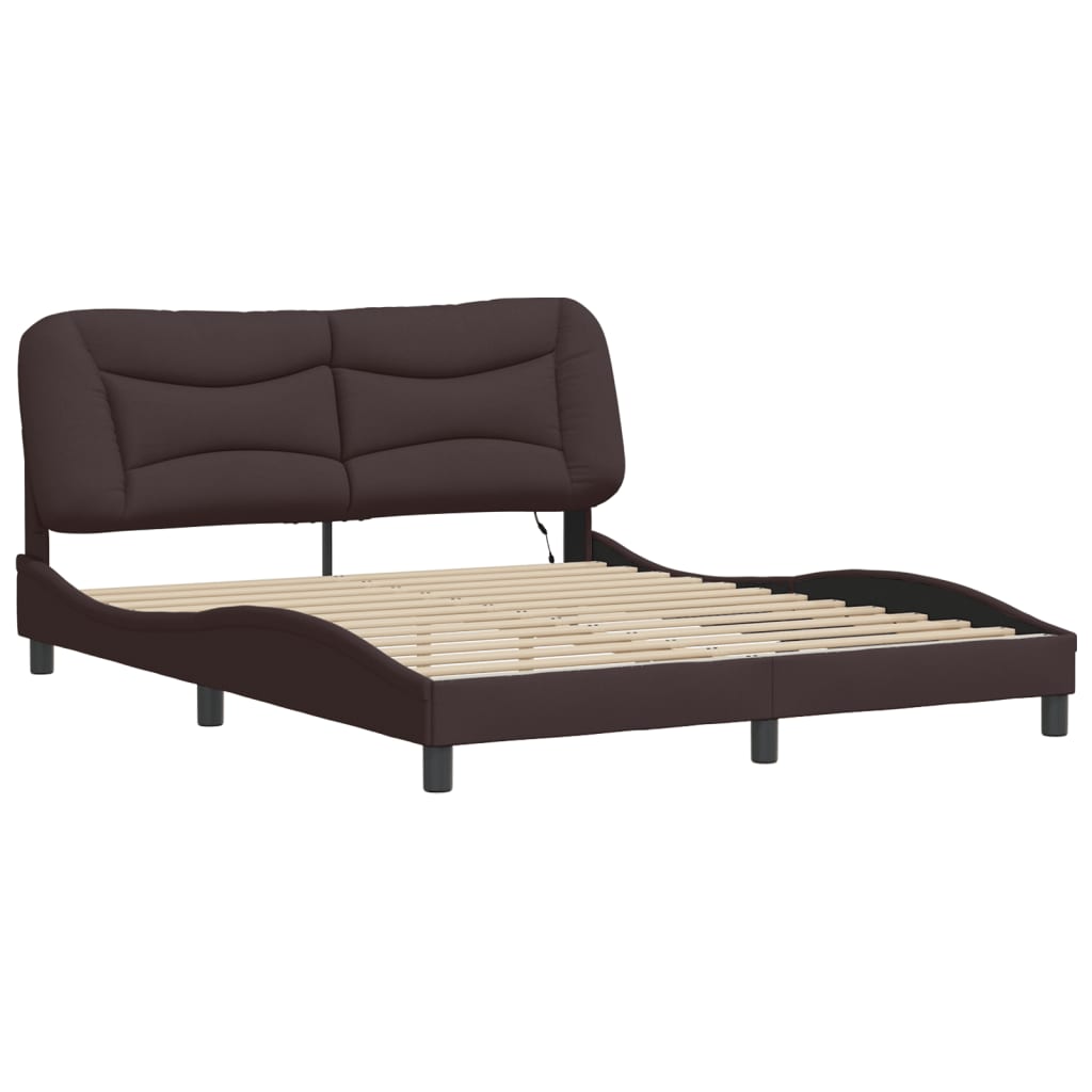 Bedframe met LED zonder matras "Hvar" 160x200 cm stof donkerbruin