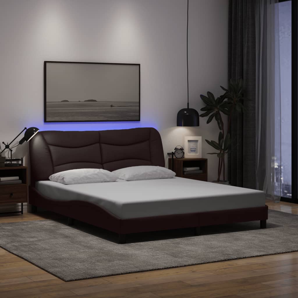 Bedframe met LED zonder matras "Hvar" 160x200 cm stof donkerbruin