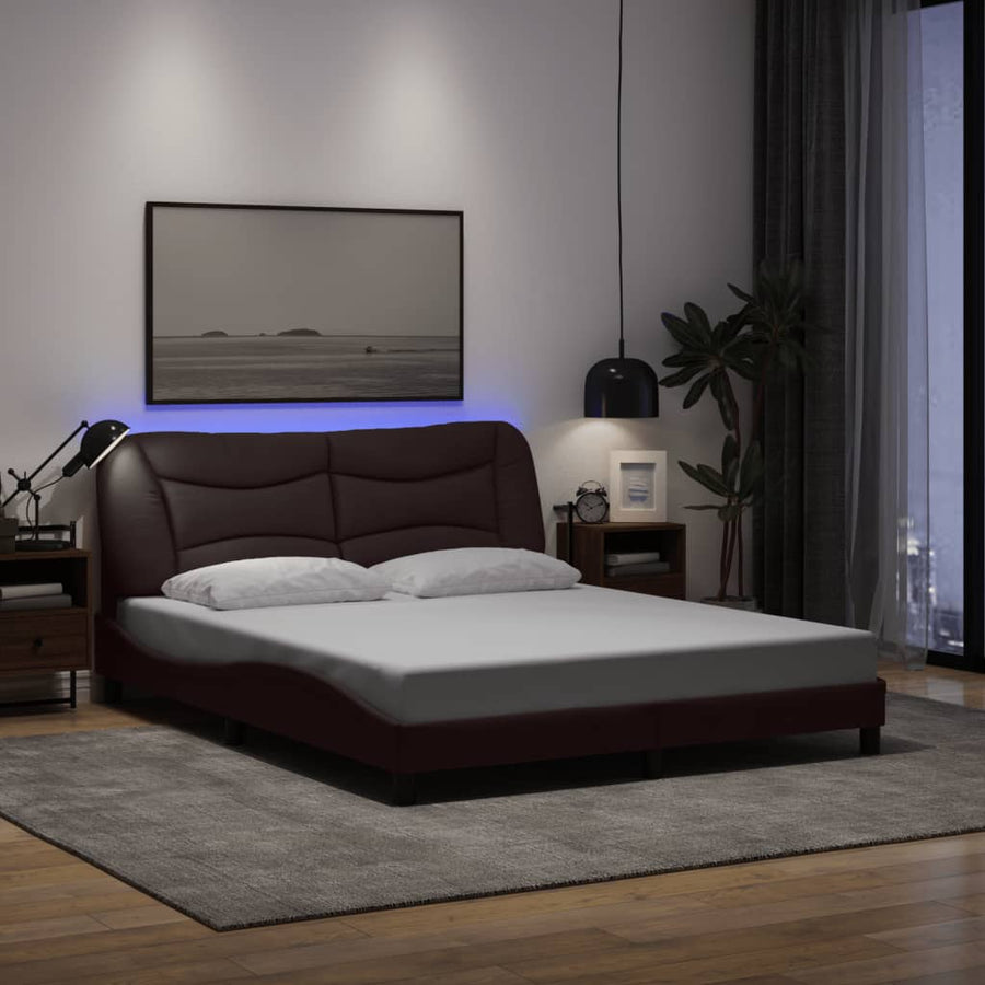 Bedframe met LED zonder matras "Hvar" 160x200 cm stof donkerbruin