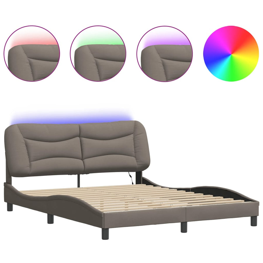 Bedframe Met Led-Verlichting Stof Taupe 160X200 Cm