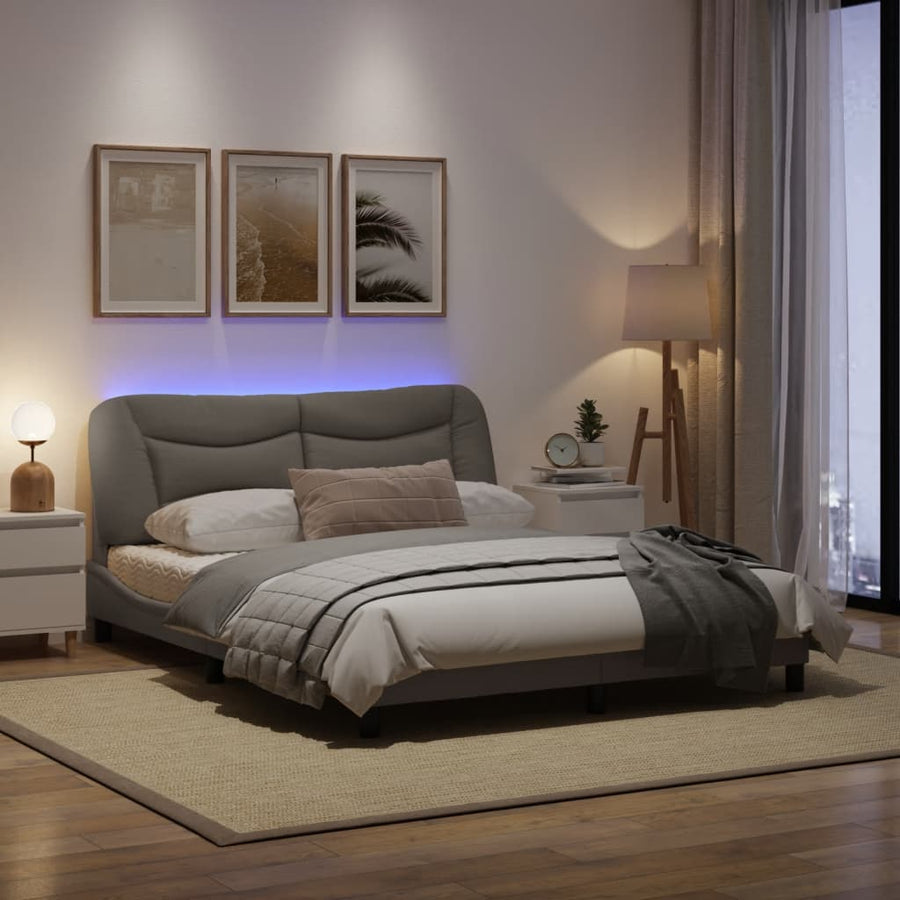 Bedframe Met Led-Verlichting Stof Taupe 160X200 Cm