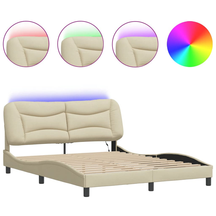 Bedframe Met Led-Verlichting Stof Crèmekleurig 160X200 Cm