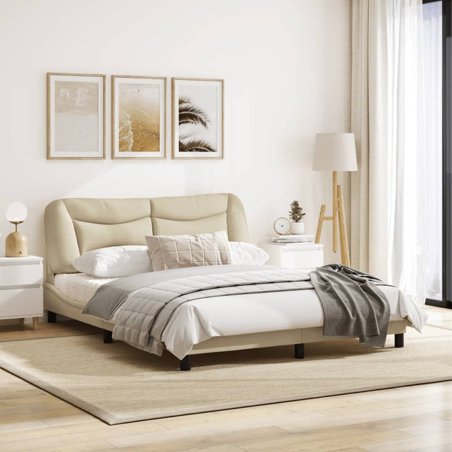 Bedframe Met Led-Verlichting Stof Crèmekleurig 160X200 Cm