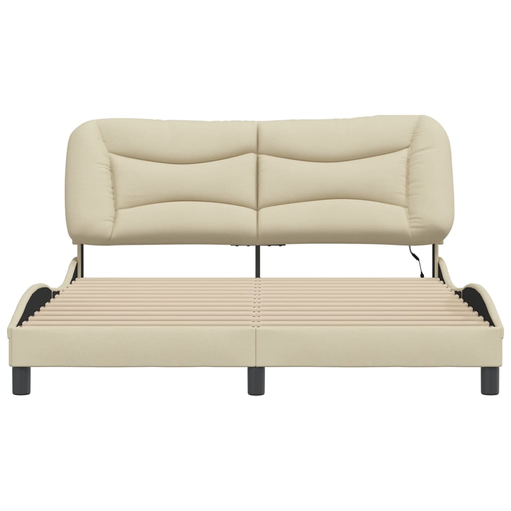 Bedframe Met Led-Verlichting Stof Crèmekleurig 160X200 Cm