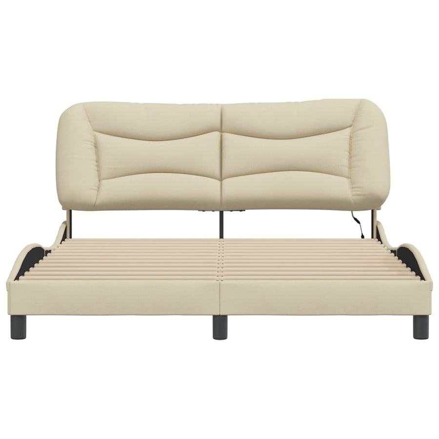 Bedframe Met Led-Verlichting Stof Crèmekleurig 160X200 Cm