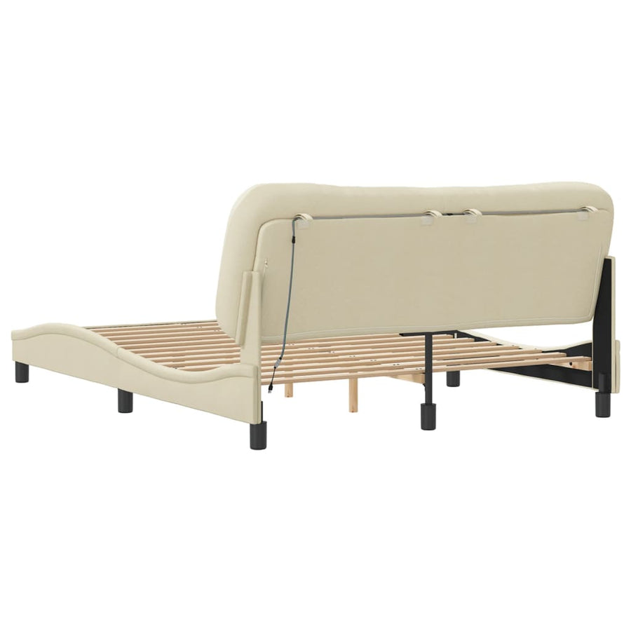 Bedframe Met Led-Verlichting Stof Crèmekleurig 160X200 Cm