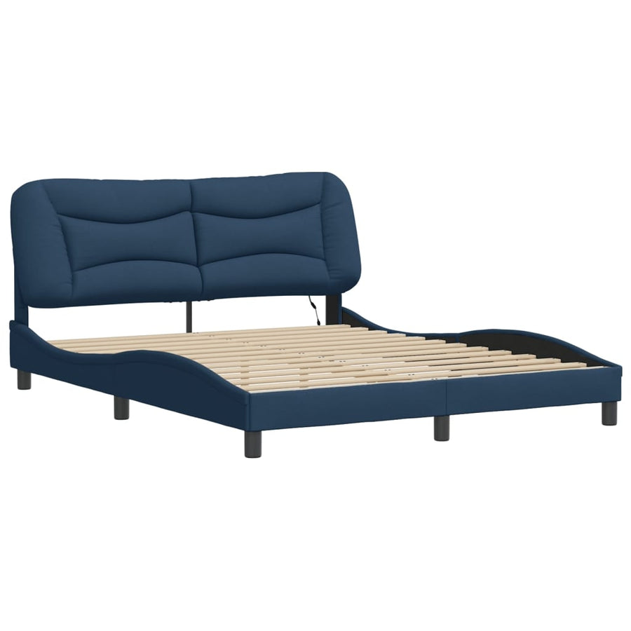 Bedframe Met Led-Verlichting Stof Blauw 160X200 Cm