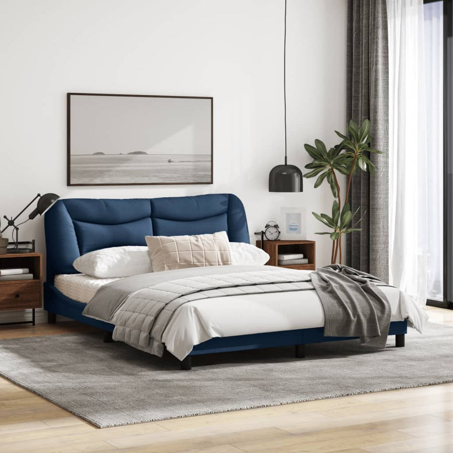 Bedframe Met Led-Verlichting Stof Blauw 160X200 Cm