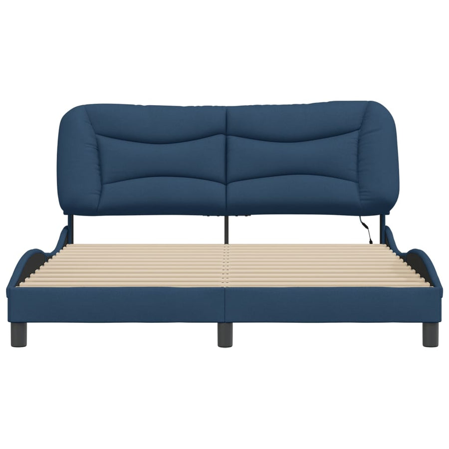 Bedframe Met Led-Verlichting Stof Blauw 160X200 Cm
