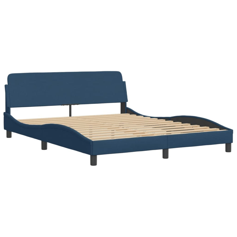 Bedframe Met Led-Verlichting Stof Blauw 160X200 Cm