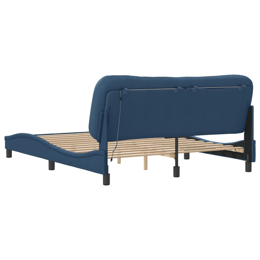 Bedframe Met Led-Verlichting Stof Blauw 160X200 Cm