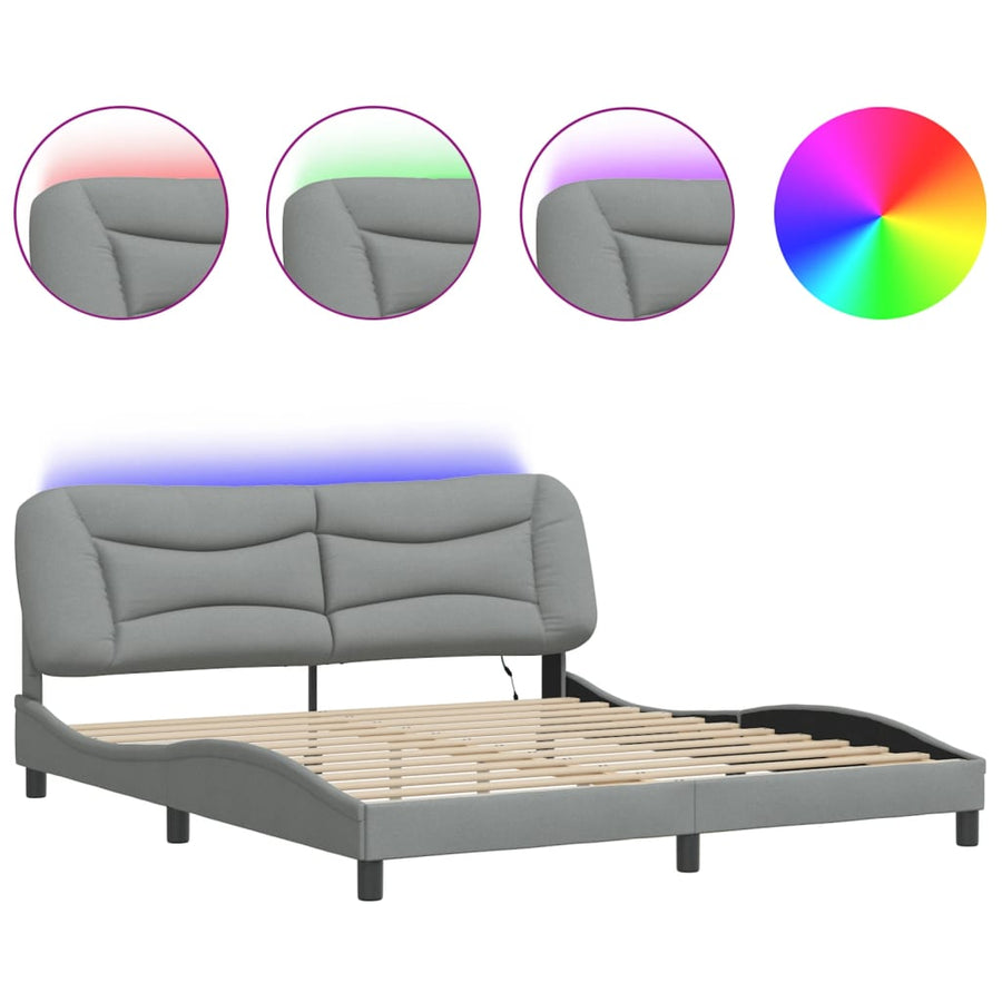 Bedframe Met Led-Verlichting Stof Lichtgrijs 180X200 Cm
