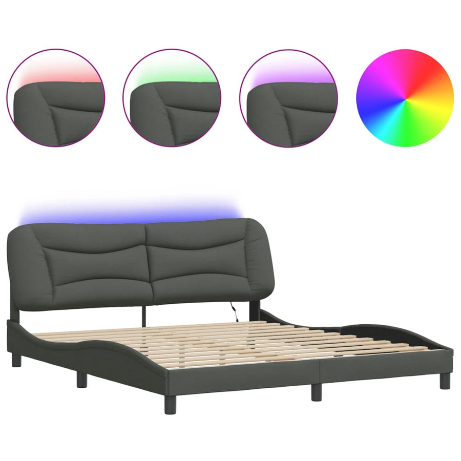 Bedframe Met Led-Verlichting Stof Donkergrijs 180X200 Cm