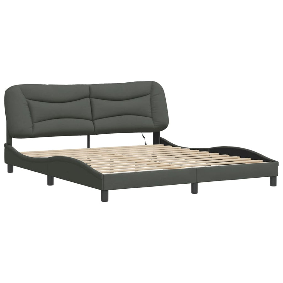 Bedframe Met Led-Verlichting Stof Donkergrijs 180X200 Cm