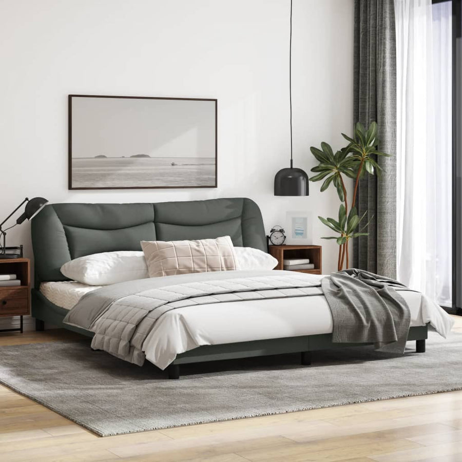 Bedframe Met Led-Verlichting Stof Donkergrijs 180X200 Cm