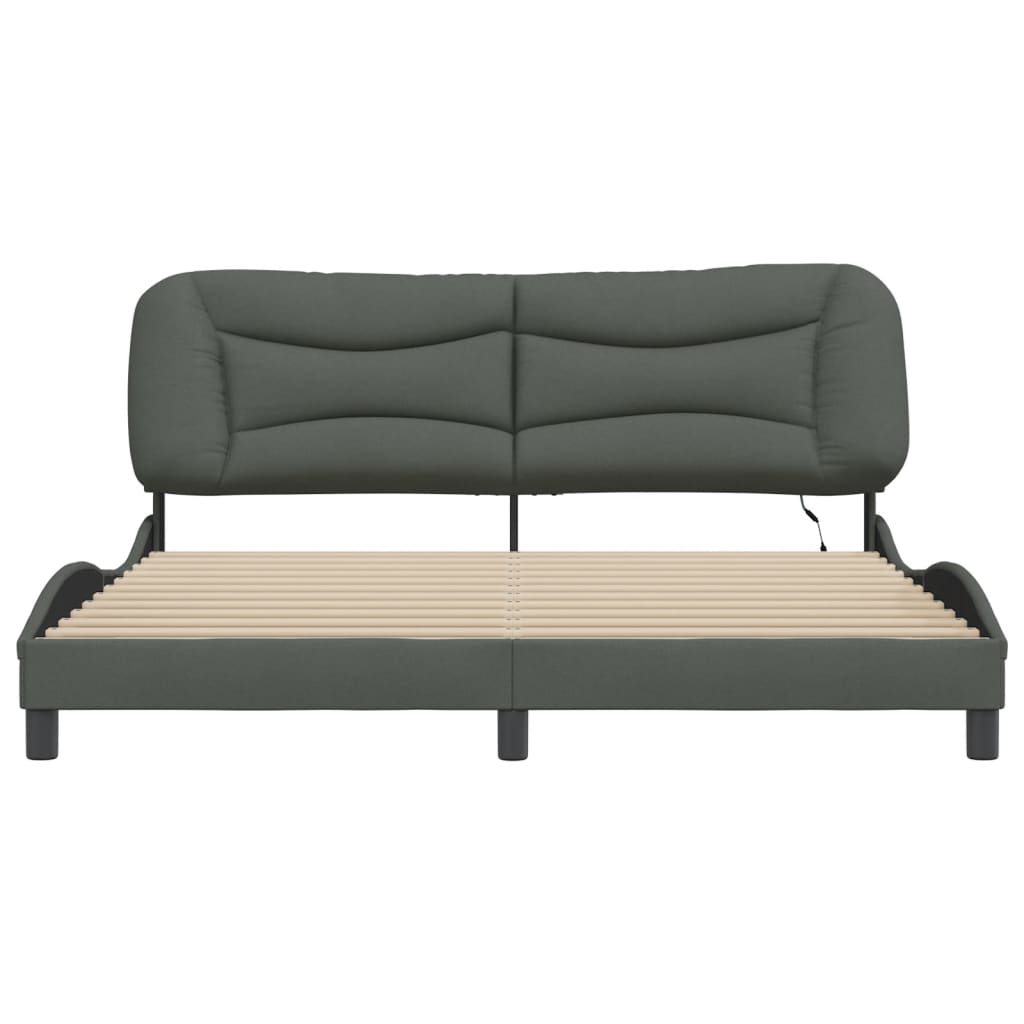 Bedframe Met Led-Verlichting Stof Donkergrijs 180X200 Cm