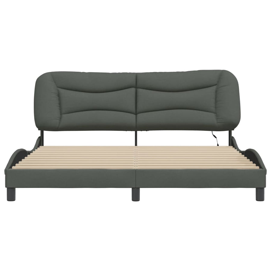 Bedframe Met Led-Verlichting Stof Donkergrijs 180X200 Cm