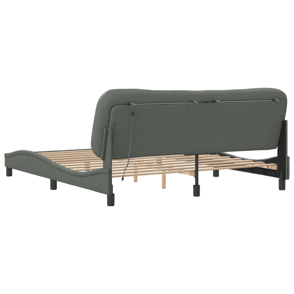 Bedframe Met Led-Verlichting Stof Donkergrijs 180X200 Cm