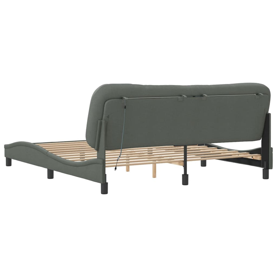 Bedframe Met Led-Verlichting Stof Donkergrijs 180X200 Cm