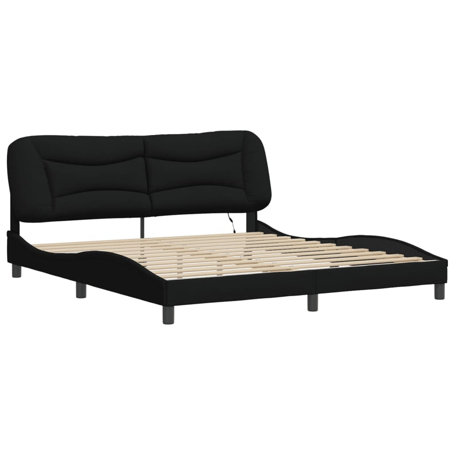 Bedframe Met Led-Verlichting Stof Zwart 180X200 Cm