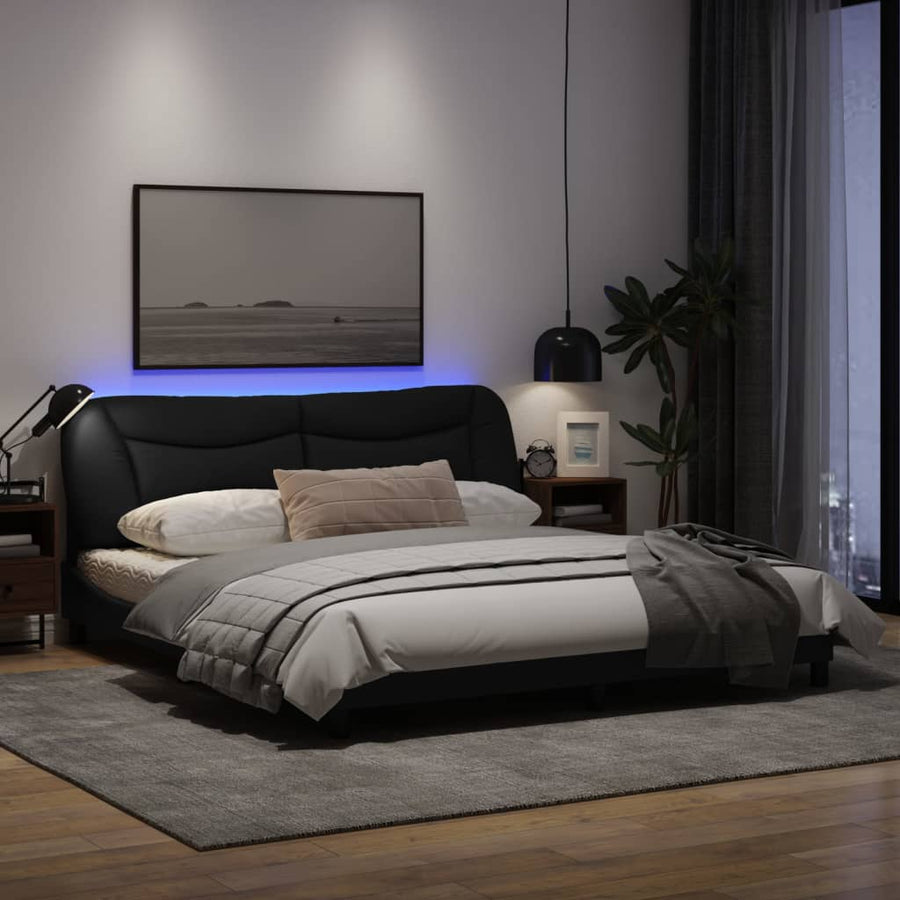 Bedframe Met Led-Verlichting Stof Zwart 180X200 Cm